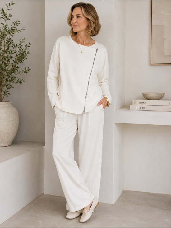 Eileen Fisher Jackets & Blazers - Eileen Fisher Asymmetrical Zip Jacket Womens XL White Minimalist Ponte